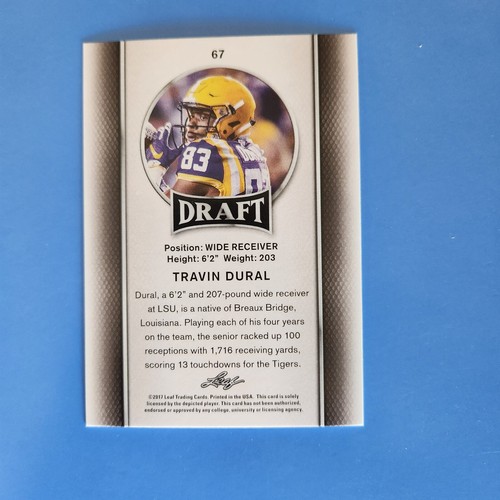 π 2017 Leaf Draft Travin Dural Rookie Card WR LSU Tigers Must π - Picture 2 of 2