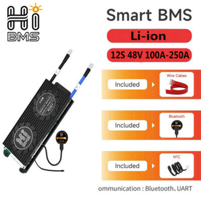 12S 48V 250A Li-ion Battery Smart BMS Protection with Balance + Bluetooth Module