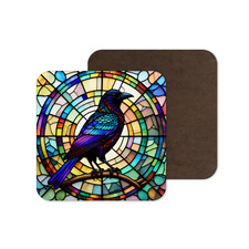 Beautiful Crow Raven Bird Stained Glass Square Coaster Tea Coffee Present Gift
