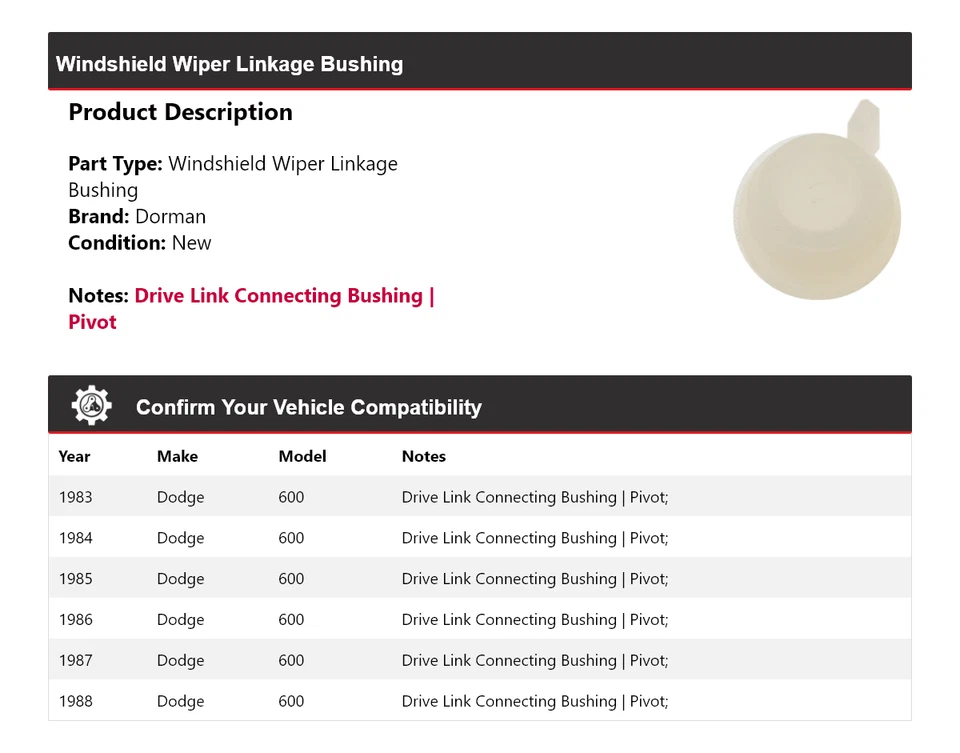 Buje de acoplamiento limpiaparabrisas para Dodge 600 Dorman 1983-1988 1984 1985 1986 Foto 2 de 4