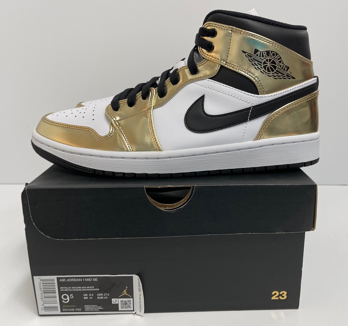 Nike Air Jordan 1 Retro Mid SE Metallic Gold Black White Men