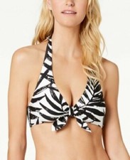 Carmen Marc Valvo X-Small Black White Palm Print Halter Bikini Swim Top NWT XS