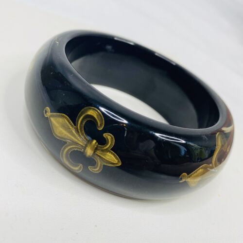 Bracelet large Fleur-de-lis or noir lucite bracelet large Nouvelle-Orléans Saints - Photo 1 sur 4