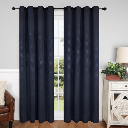 Solid Striped Textured Insulated Thermal Blackout Grommet Curtain Panel Set - Picture 22 of 33