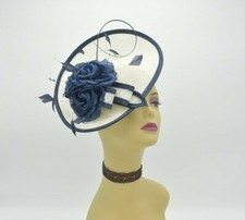 M8184 Ivory/Navy KentuckyDerby Church Wedding Easter TeaParty Sinamay Fascinator
