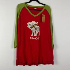 Lazy One Moosletoe V-Neck Tall Tee T Shirt Size XXL Red Green Holiday Tunic