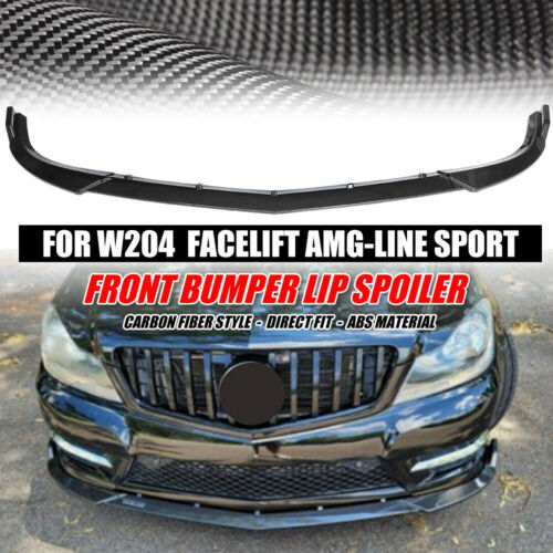 For Benz C Class W204 Sport 11-14 Carbon Style Front Bumper Lip Splitter Spoiler - Picture 2 of 6