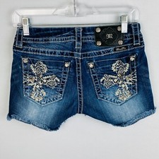 Miss Me Shorts Womens Rhinestones Cross Pocke...