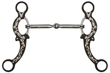 Showman 5" Brown Steel Snaffle Bit w/ Silver Filigree Overlay
