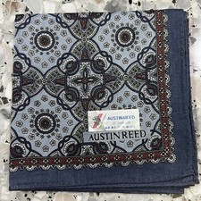 MAN HANKY GEOMETRIC VTG CLASSIC PAISLEY BLUE COTTON POCKET ART SQUARE 19   JP184