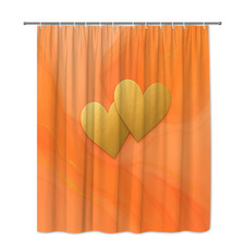 Gold Heart Shower Curtain on Orange Background - Modern Design