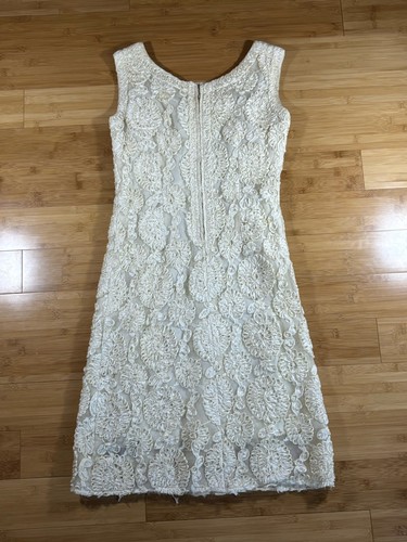 Vintage 1960s Ivory Lace Dress & Coat Set w/ Real Fur Collar Sz Small - Picture 10 of 18