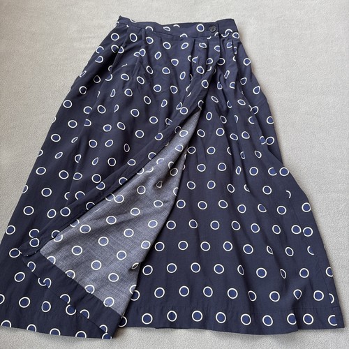Ines De La Fressange Uniqlo Skirt Womens XXS Blue Polka Dot Wrap Midi Designer - Picture 4 of 15