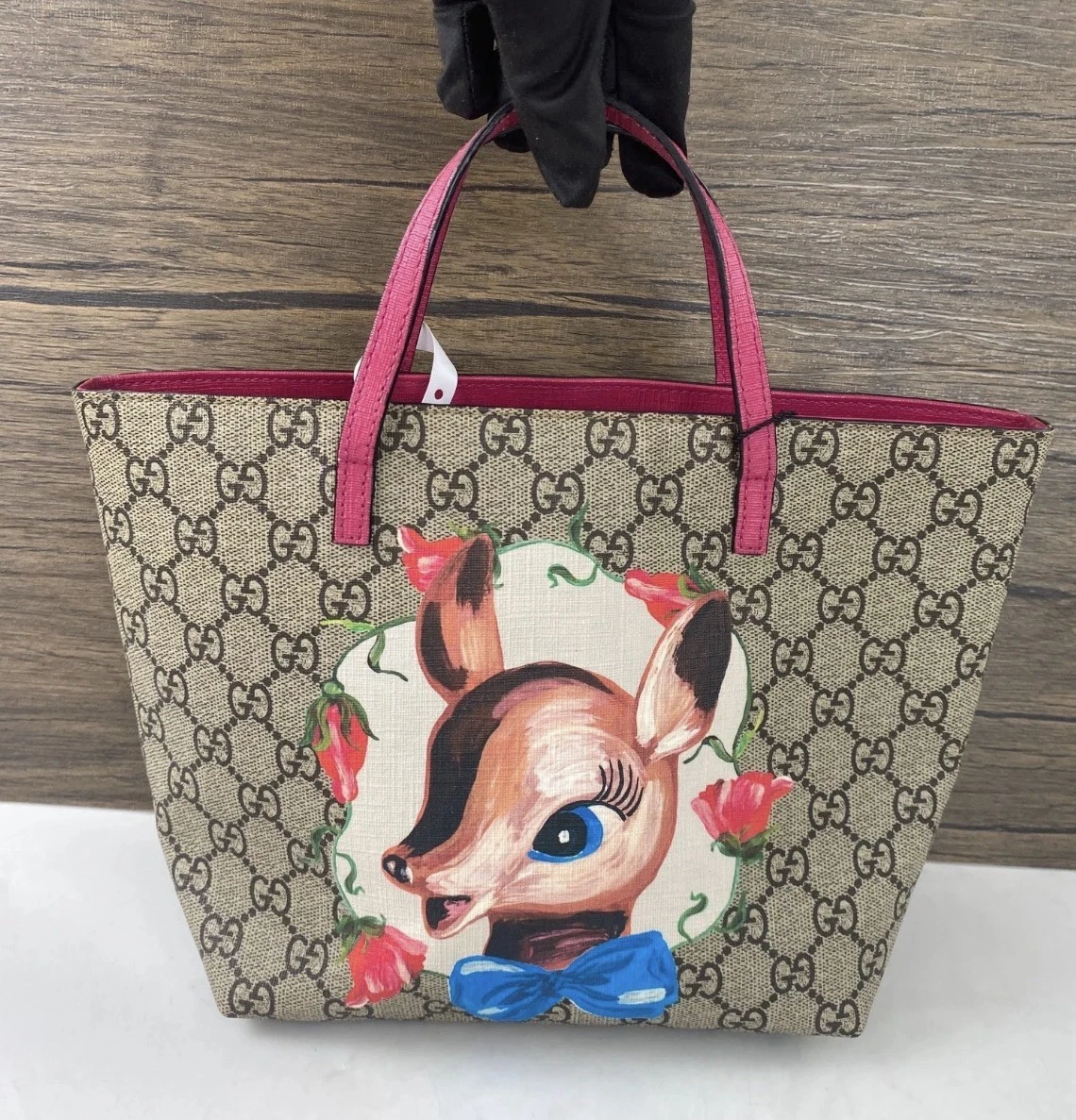 Gucci GG Pattern Tote Bag Beige Pink Double Handles Magnetic