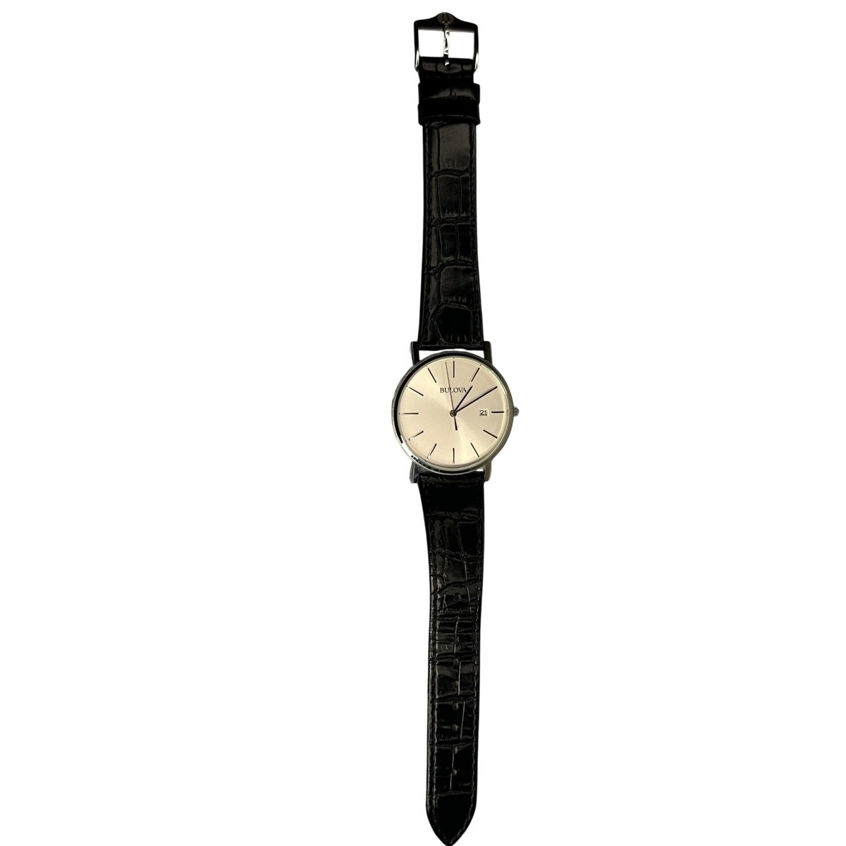 bulova men's dress leather watch 96b104 Bulova Classic Stainless Steel Silver Dial Leather Mens Quartz Watch 96B104