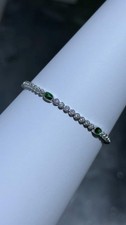 Bracciale In Argento Sterlingo 925 Con Diamanti Simulati E Smeraldo Verde 7" L