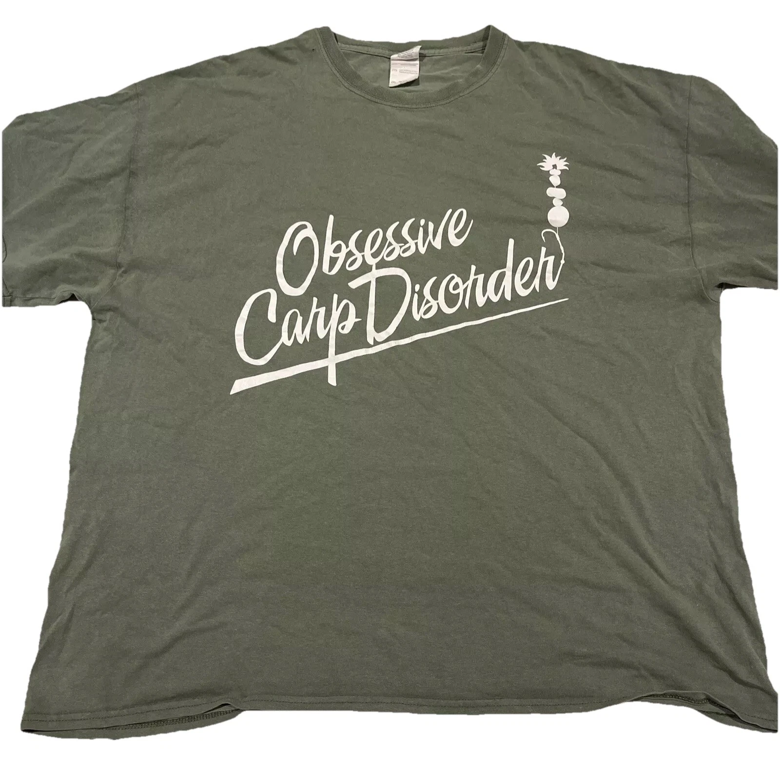 OCD T-Shirt 2XL Obsessive Carp Disorder Fishing T-Shirt Olive Green