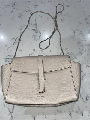 #ad Kate Spade Crossbody Bag Pale Pebbled Leather Chain Strap Flap Buttercream beige
