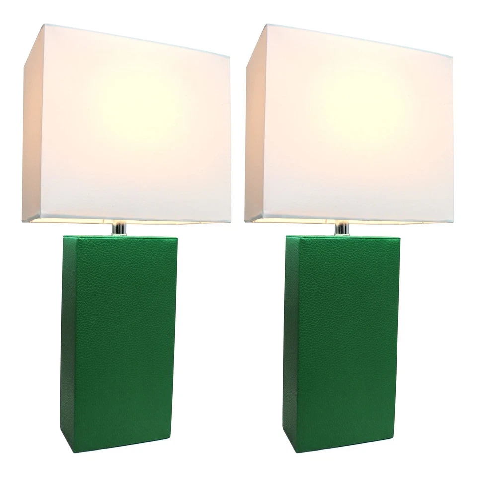 LC2000-GRN-2PK 2 Pack Modern Leather Table Lamps with White Fabric Shades, Green - Image 2 of 4