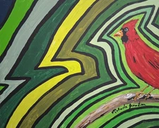 The Red Bird.  11"x14" Acrylic Painting On Canvas