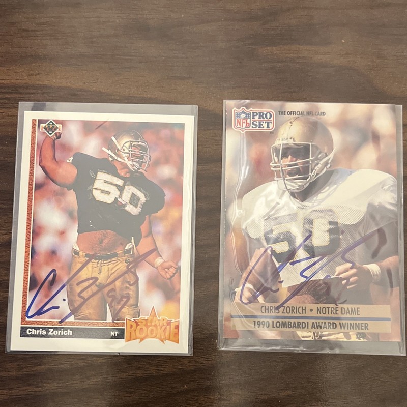 Pro Set Chris Zorich 2 Card Autograph Rookie Lot Star Rookie #10 #33 1991