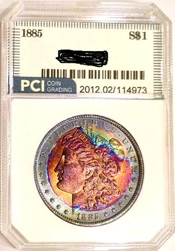 1885-P  Morgan Dollar GEM BU + Lovely 2 Sided Rainbow Toning
