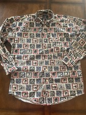 Vintage Chaps Ralph Lauren Ski Skier Skiing All Over Print Shirt Medium M Cotton