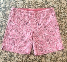 PETER MILLAR Men's Pink/Red Palm Tropical Drawstring Swim Trunk Shorts Sz L/XL