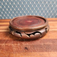 Vintage Round Carved Wood Plant Vase Footed Stand 4.25"