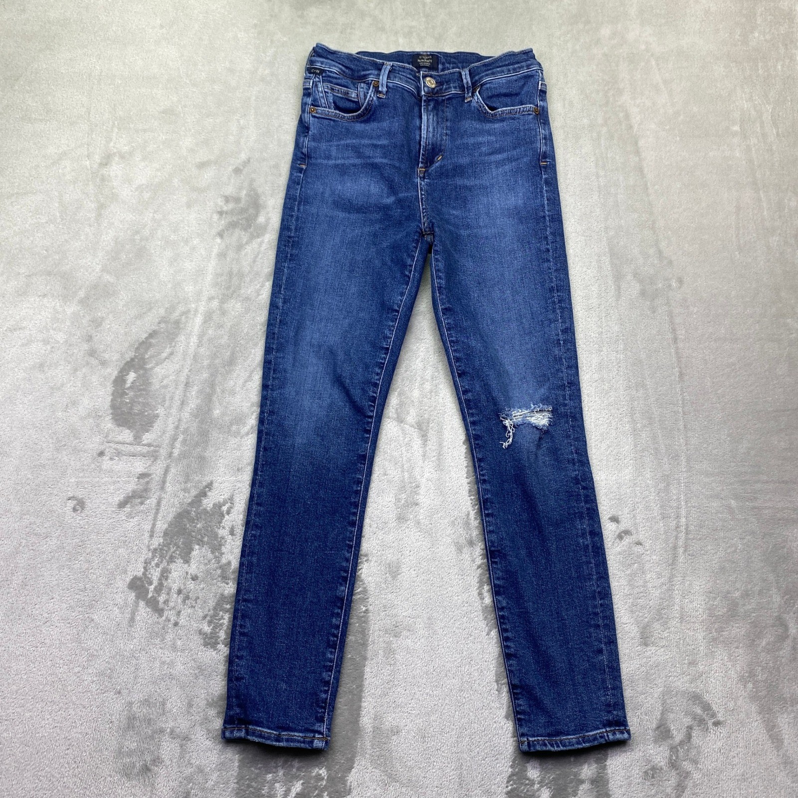 Citizens of Humanity Rocket Crop Mid Rise Skinny Jeans Blue Distressed Sz 26