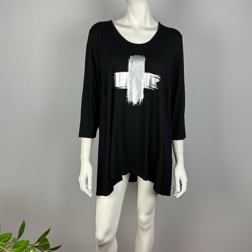 TS Taking Shape Size M Tunic Top Blouse Round Neck 3/4 Sleeve Black Stretch Wome