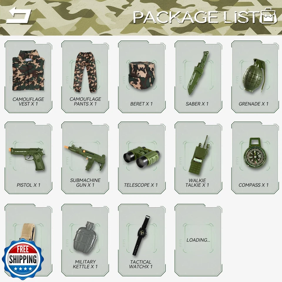 BLmukce Disfraz Ejército para Niños, Niños Militar Ejército Fingir Juego Set, Halloween Foto 3 de 4