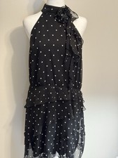 Anthropologie Maeve Halter Rosette Mini Dress Size L Polka Dot #GC215