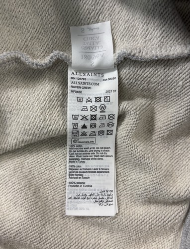 AllSaints Gray Raven Crewneck Sweatshirt Embroidered Logo Men’s Size Small - Picture 11 of 11