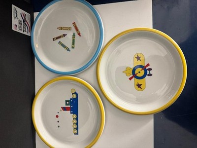 Tognana For Crown Corning Italy Child set of 3 Plate Plane/ Train/ Crayon Italy