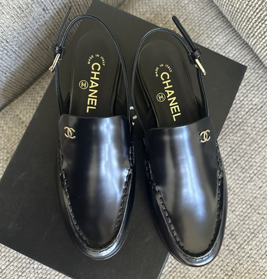 Size 36.5EU NEW CHANEL 26P Black Shiny Calfskin Slingback Loafers Size 36.5EU NEW CHANEL 26P Black Shiny Calfskin Slingback Loafers