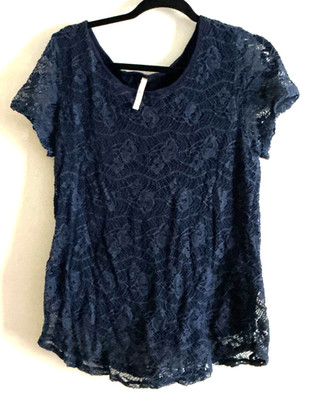 Leo & Nicole Women's Crochet Prairie Style Top Navy  size XL
