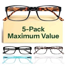 5 Pack Stylish Blue Light Blocking Reading Glasses 4.50 Colors Pictured 