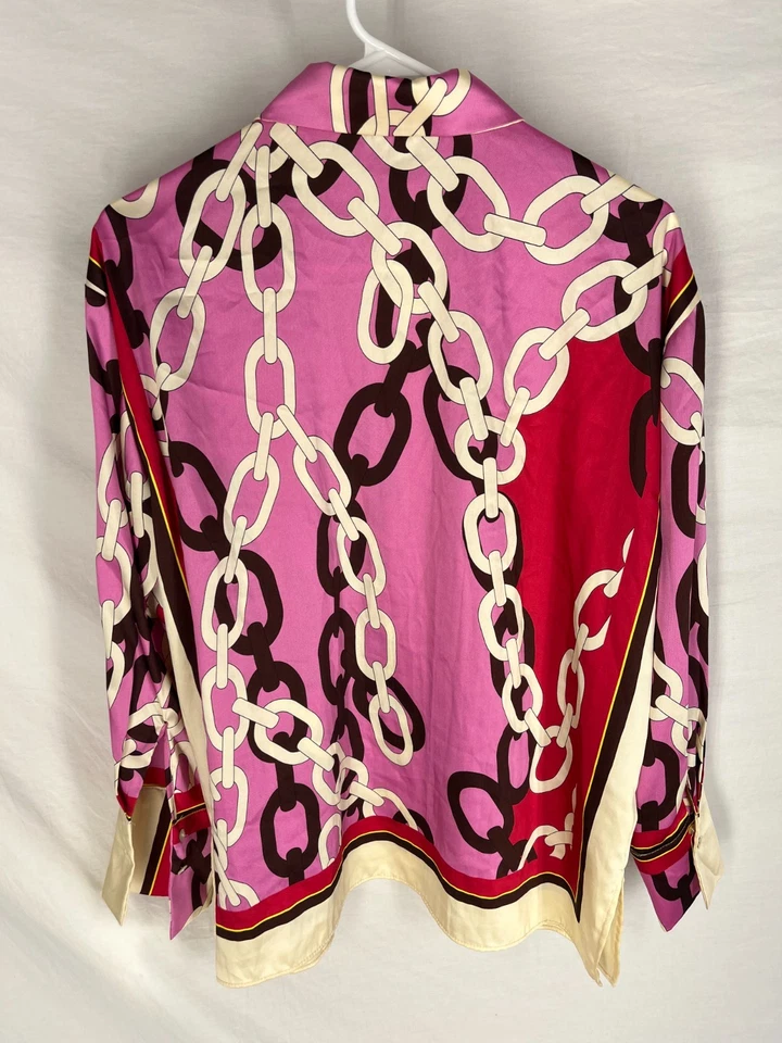 Blusa ZARA Talla Mediana Abotonada Manga Larga Diseño Eslabones Mujer Top Foto 4 de 4