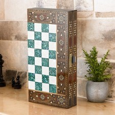 Luxus Walnuss Backgammon Set Perlmutt Intarsien 17" Dame 🎁 Handgefertigtes...