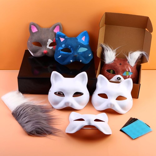 Cat Mask with Fur and Eye Mesh, 13 PCS Fun Therian Masks Kit for FURRY... - Picture 2 of 8