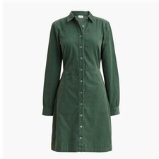 J. Crew Corduroy Button Up Shirt Dress Green Long Sleeve A Line Size 00