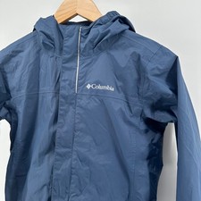 Columbia Boys Blue Omni-Tech Waterproof Rain Jacket Hooded Shell Size M 10/12