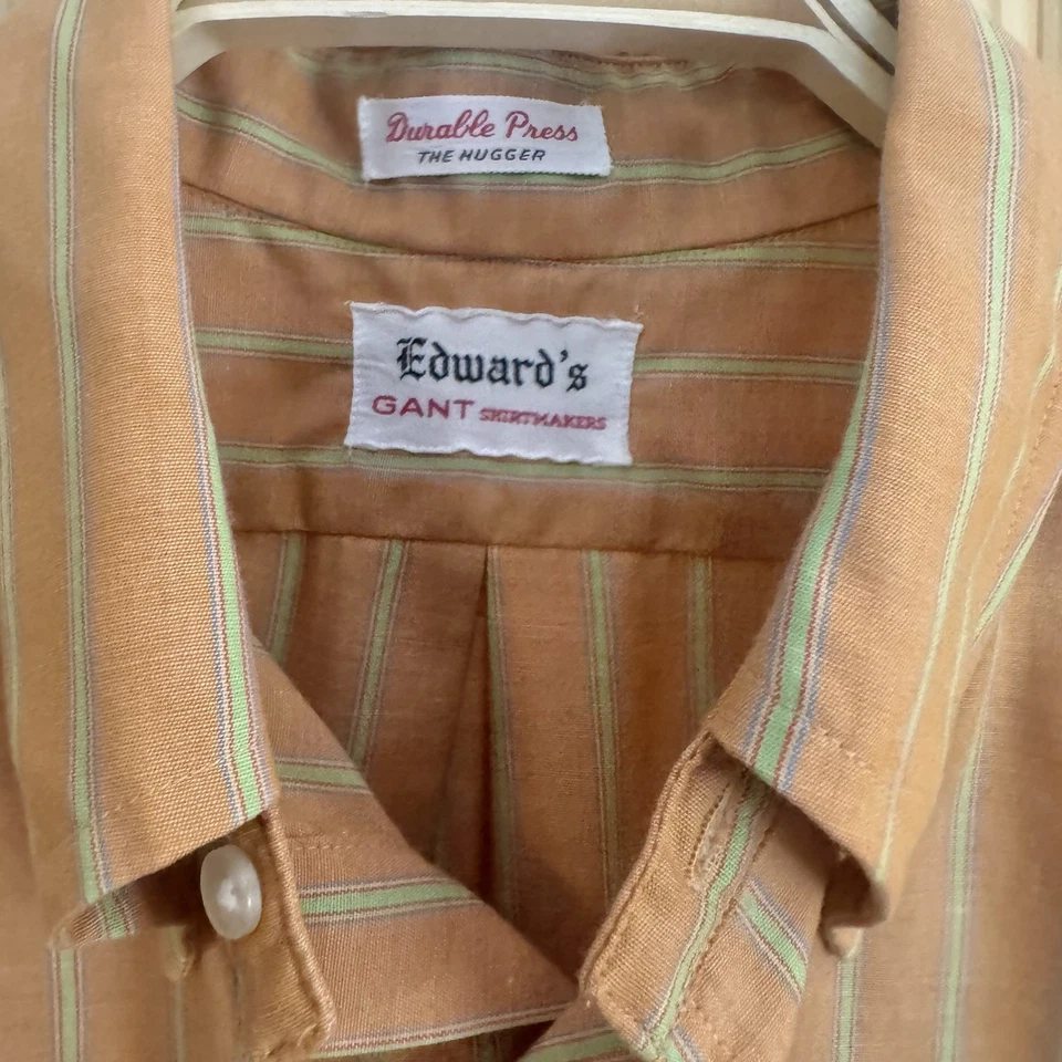 Camisa De Colección 1960 Gant Hugger Edward’s Naranja Verde Rayas Talla 15.5 Foto 3 de 4