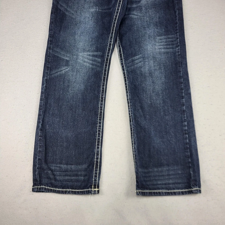 Faded Glory Jeans Mens 36x32 Dark Wash Relaxed Straight Contrast Stitch Baggy - Image 3 of 4