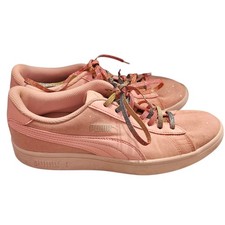 Puma Smash v2 Glitz Glam Jr Girls Youth Sz 6 Pink Glitter Sneakers Rainbow Laces