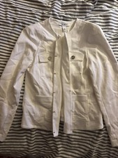 New White House Black Market WHBM Long Sleeve Collarless Jacket ecru, size 10