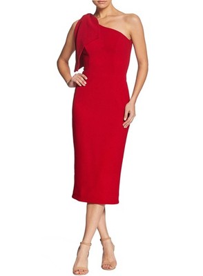 Dress The Population Womens Tiffany One-Shoulder Midi Dress X-Small Garnet - NWT