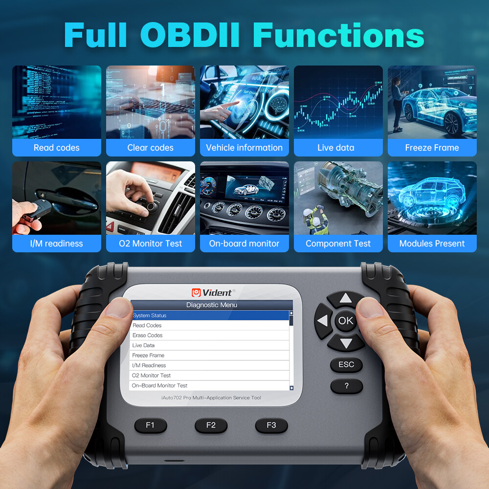 Vident iAuto702Pro ABS SRS Bi-Directional System Diagnostics Active Test Scanner