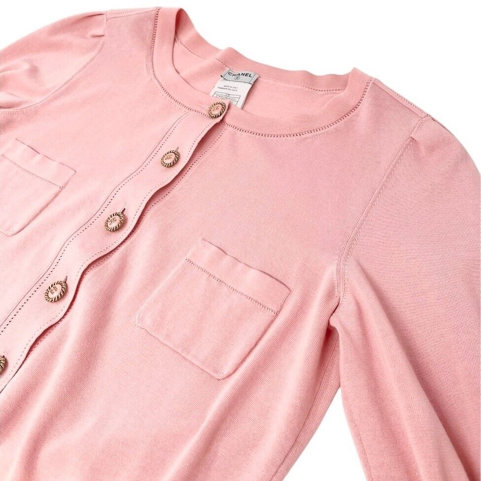 CHANEL Vintage 07P CC Mark Logo Knit Top Cardigan #36 Pink CHANEL Vintage 07P CC Mark Logo Knit Top Cardigan #36 Pink